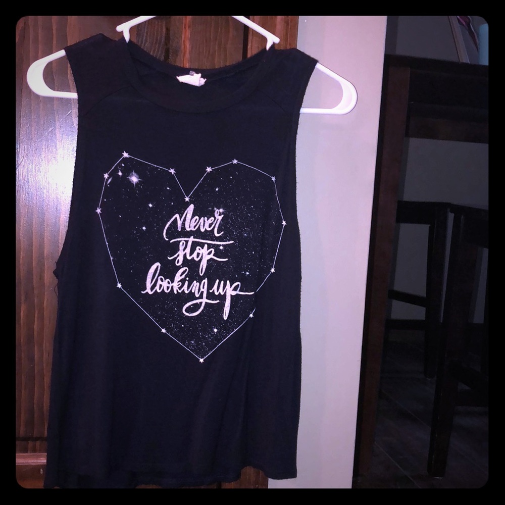 “Never stop looking up” heart constellation tank